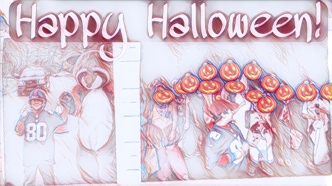 a sketch of Mikey's journal entry, a photo of him leading the school parade with the mascot and then out trick or treating with friends