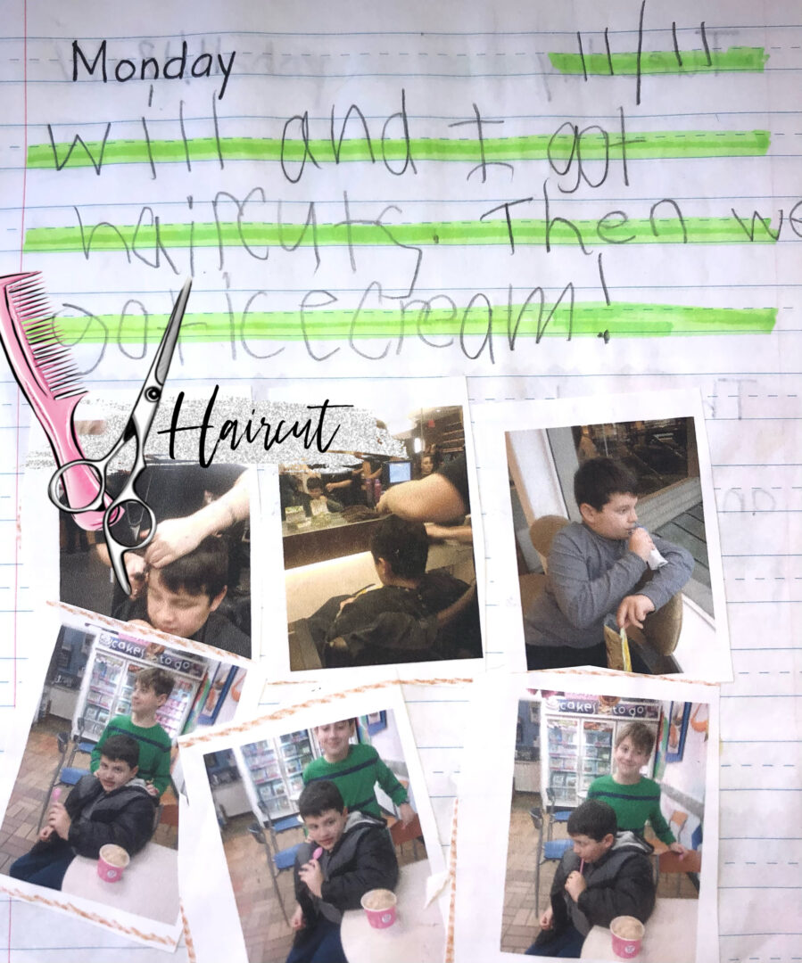 Mikey's journal from November 11, 2013. Will and I got haircuts. Then we got ice cream.