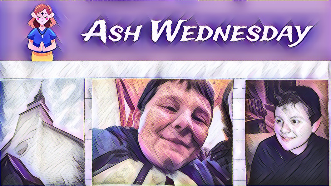 our church, Mikey in church and Mikey smiling with his ashes.