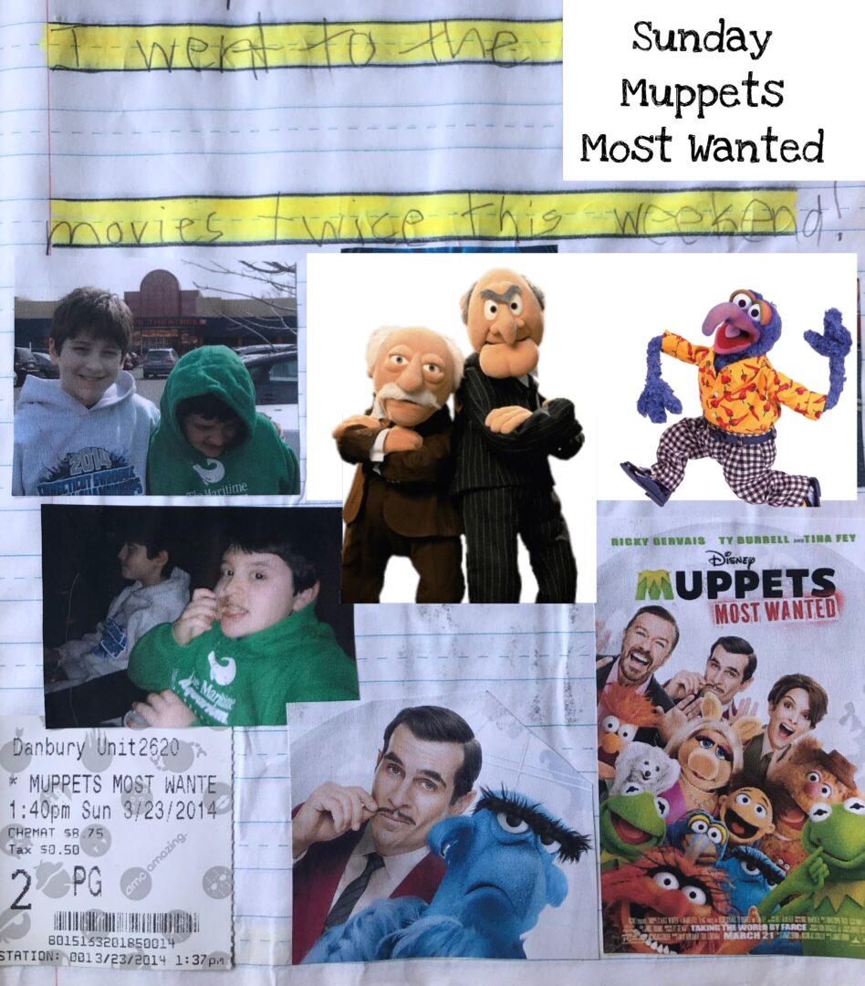 M's journal entry on going to the movies and seeing Muppets Most Wanted
