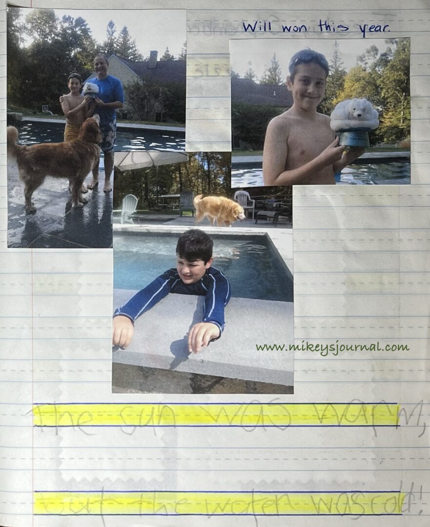 page 2 of this journal entry. 'The sun was warm, but the water was cold.' "Will won this year." photos same as featured photo