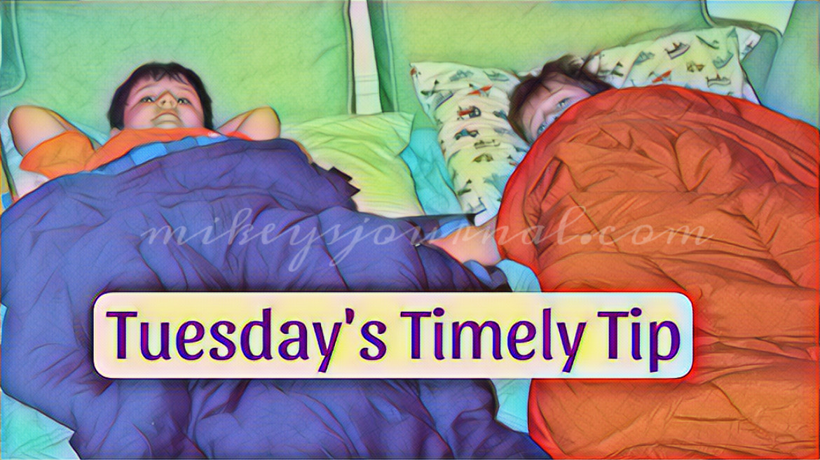 Will and Mikey in sleeping bags with couch cushions behind their heads, ready for bed.