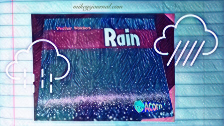 Weather Watchers book on rain with stylized rain clouds added for effect