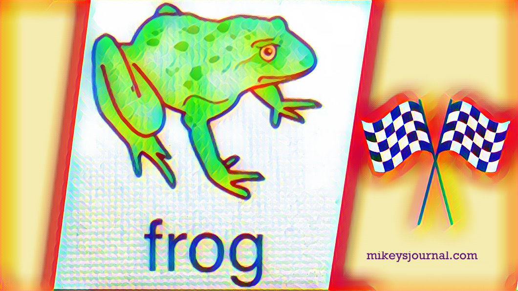 frog icon from proloquo2go with racing flags