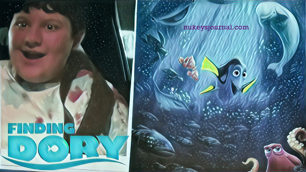0F78613E-0853-462D-BE55-759ABBABFACF Mikey making his dory face, the movie title and poster