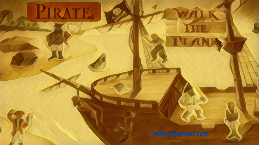 stylized photo of a pirate magnet sheet with the titles pirate and walk the plank